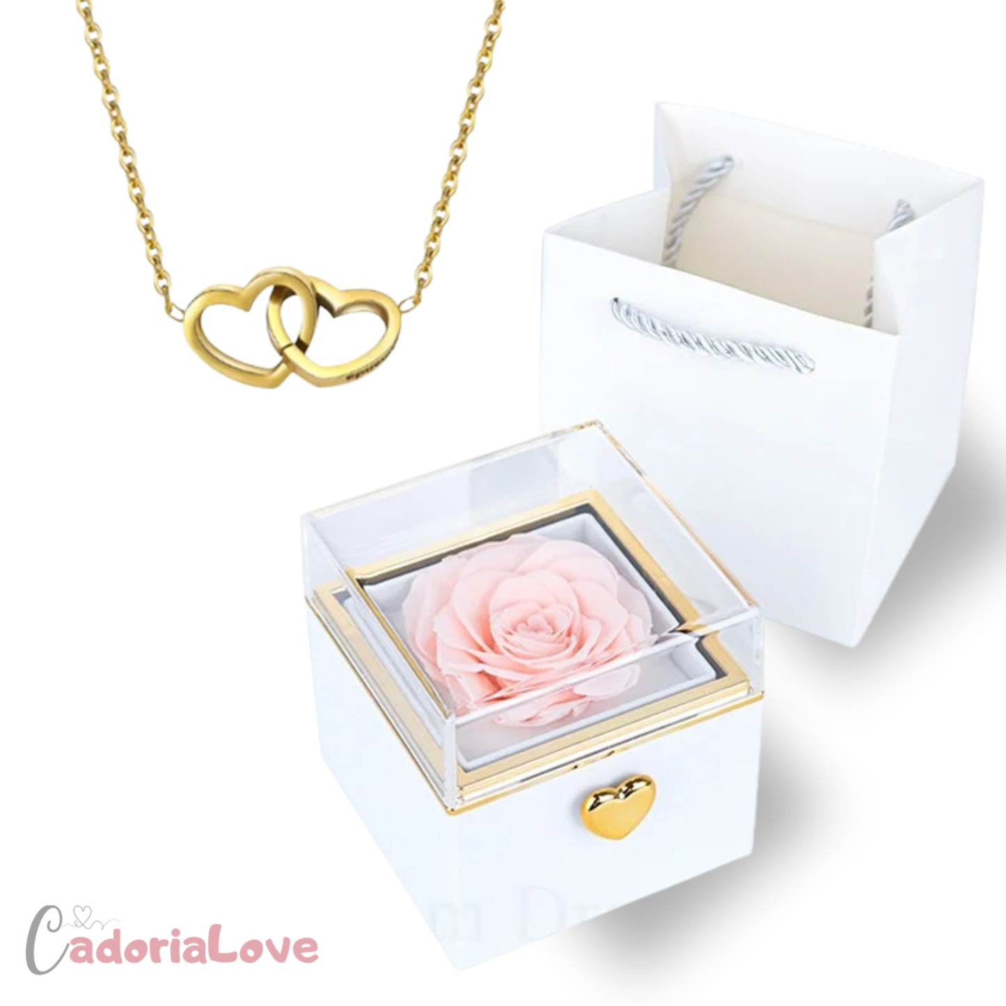 Collier Double Cœur Infini™ - Rose Magique Personnalisée