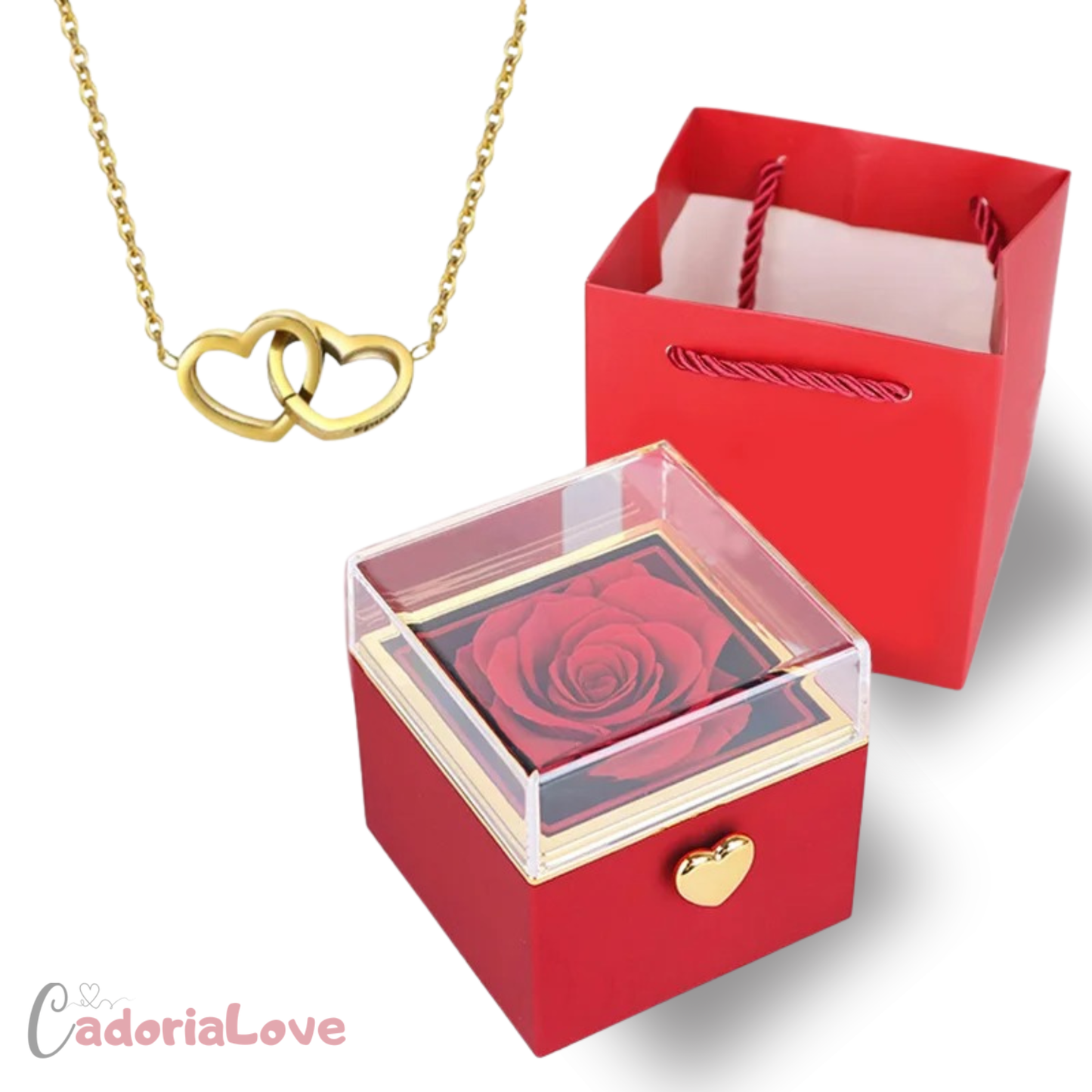 Collier Double Cœur Infini™  - Rose Magique Personnalisée