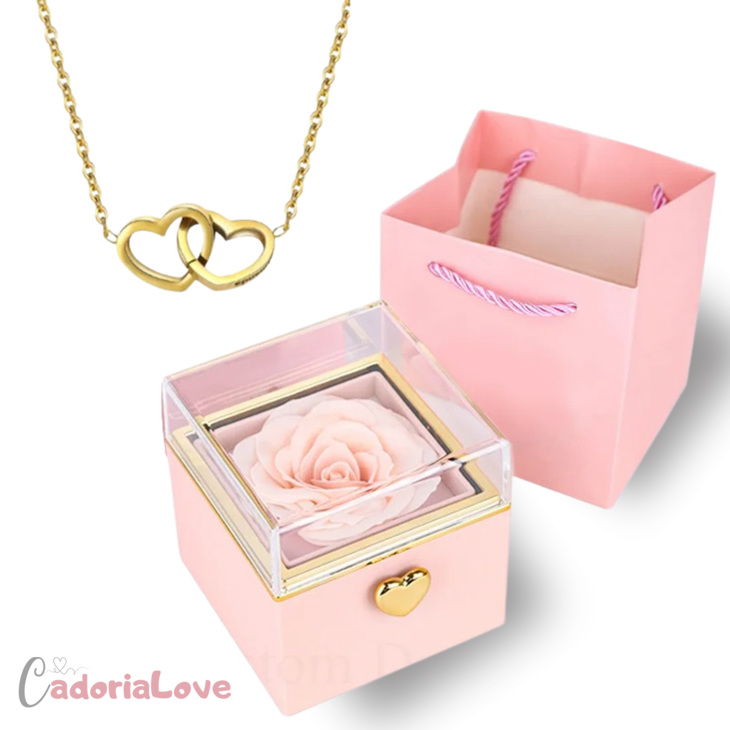 Collier Double Cœur Infini™  - Rose Magique Personnalisée